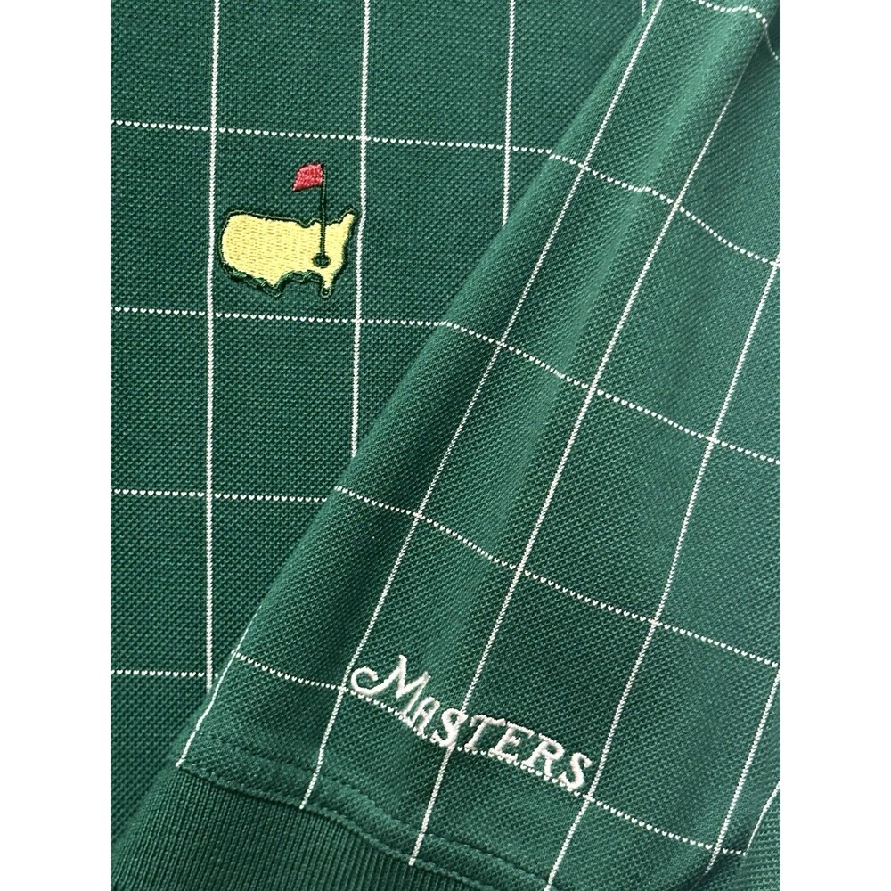 Masters Collection Green Polo Collared Golf Business Shirt Windowpane Grid M